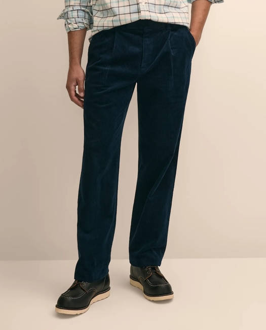 Cotton Wide-Wale Pleated Corduroy Pants