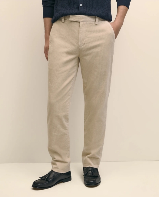Slim Fit Cotton Wide-Wale Corduroy Pants - Oatmeal