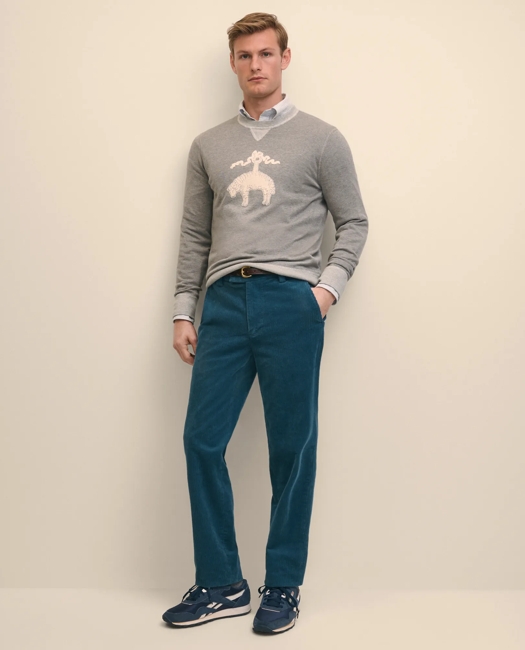 Slim Fit Cotton Wide-Wale Corduroy Pants - Teal