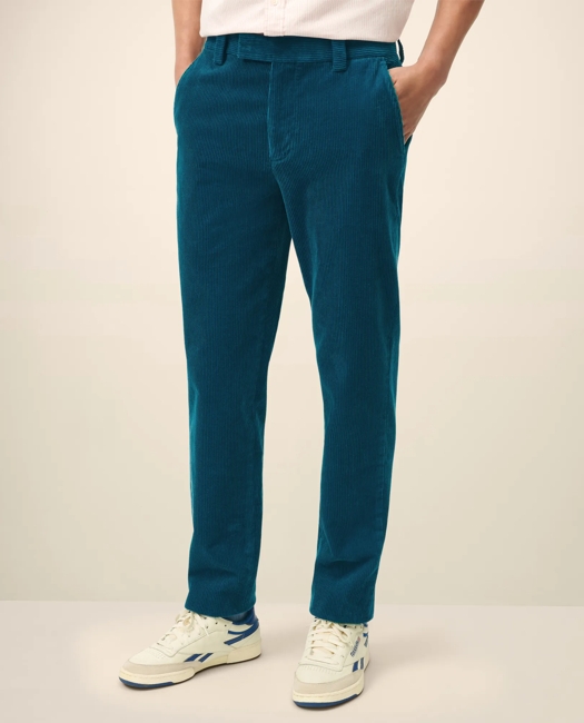 Slim Fit Cotton Wide-Wale Corduroy Pants - Teal