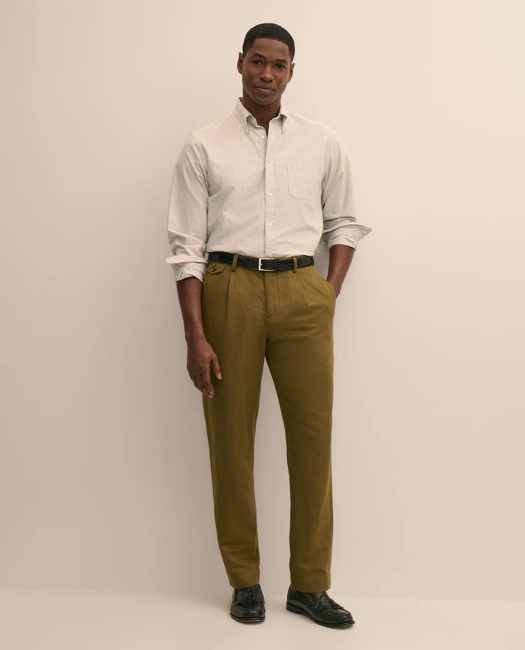 The Pleated Linen-Cotton Pants - Olive
