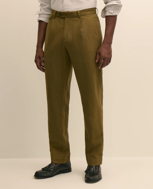 The Pleated Linen-Cotton Pants - Olive