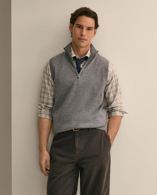 Merino Wool Half-Zip Vest Sweater - Grey