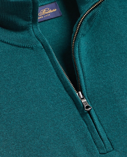 Merino Wool Half-Zip Vest Sweater - Medium Green