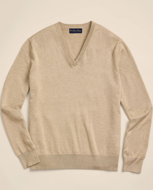 Supima Cotton V-Neck Sweater - Beige