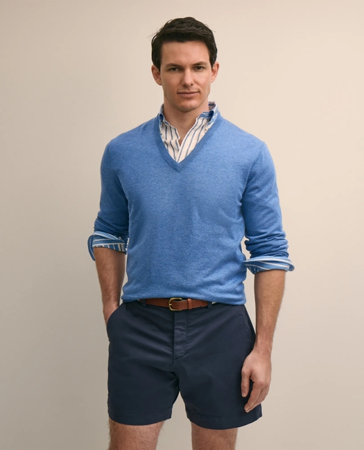 Supima Cotton V-Neck Sweater - Dark Blue Heather