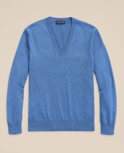 Supima Cotton V-Neck Sweater - Dark Blue Heather