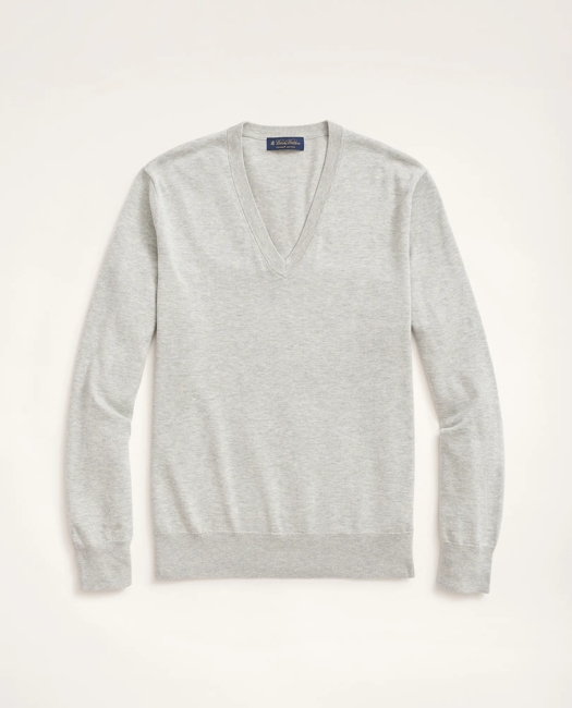 Supima Cotton V-Neck Sweater - Grey Heather