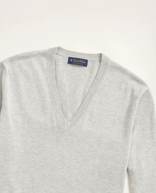 Supima Cotton V-Neck Sweater - Grey Heather
