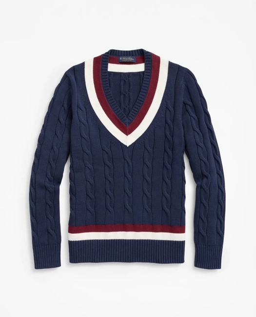Vintage-Inspired Tennis V-Neck Sweater in Supima Cotton