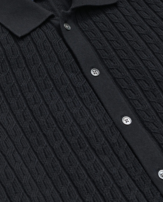 Cotton Cable-Knit Short-Sleeve Polo Sweater Shirt