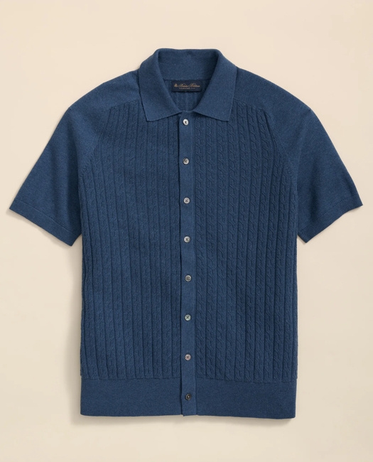 Cotton Cable-Knit Short-Sleeve Polo Sweater Shirt