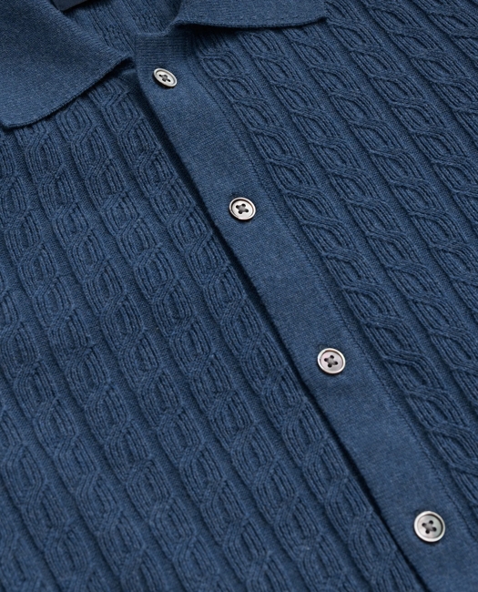 Cotton Cable-Knit Short-Sleeve Polo Sweater Shirt