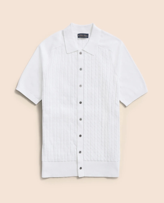 Cotton Cable-Knit Short-Sleeve Polo Sweater Shirt