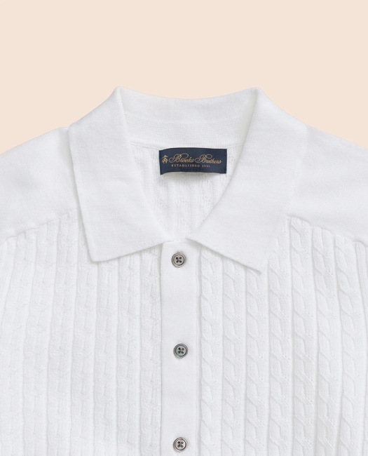 Cotton Cable-Knit Short-Sleeve Polo Sweater Shirt