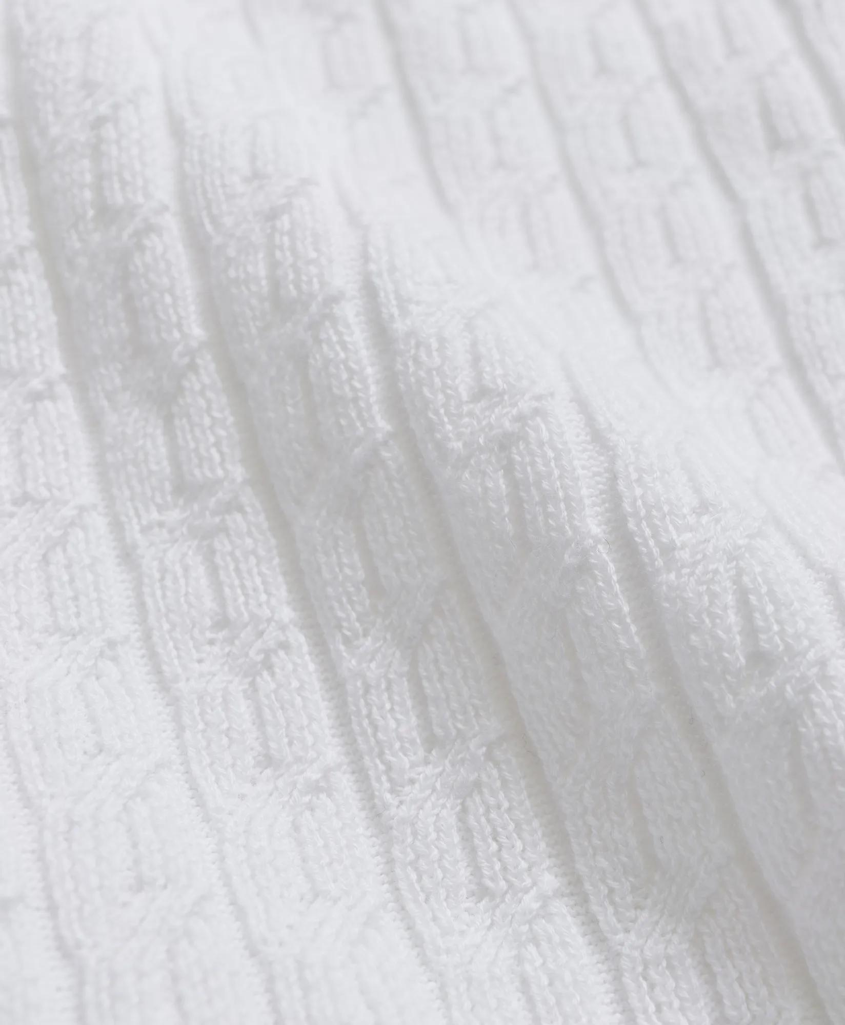 Cotton Cable-Knit Short-Sleeve Polo Sweater