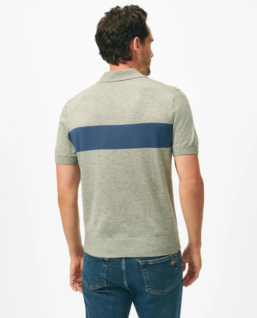 Luxe Short Sleeve Polo Sweater In Striped Cotton-Cashmere