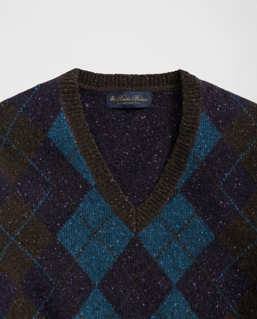 Merino Wool V-Neck Sweater with Argyle Motif
