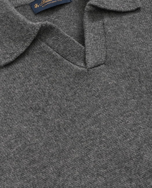 3-Ply Cashmere Jonny Collar Polo Sweater - Dark Grey