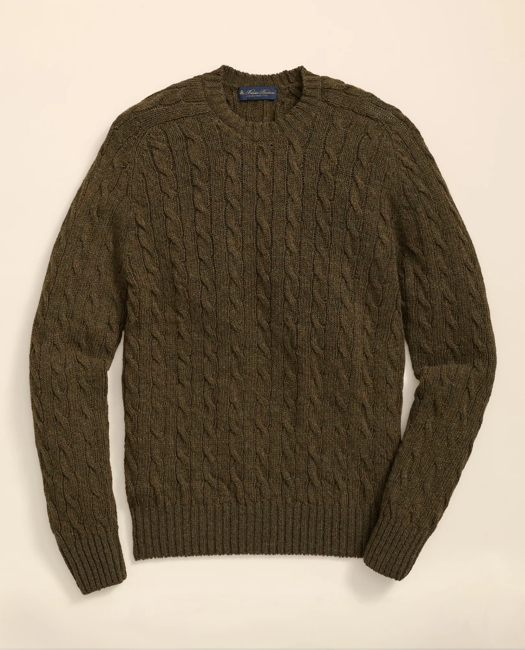 Cable Crewneck Sweater in Shetland Wool - Brown
