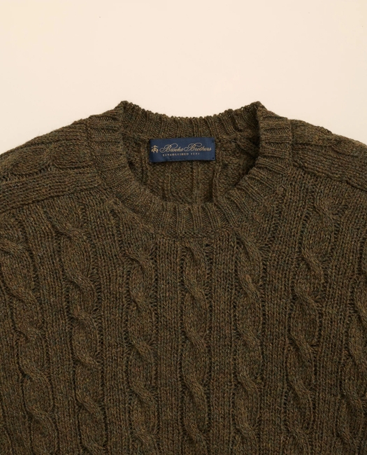 Cable Crewneck Sweater in Shetland Wool - Brown