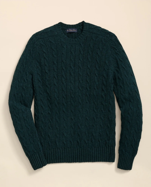 Cable Crewneck Sweater in Shetland Wool - Green
