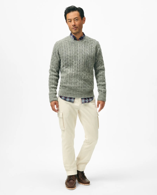 Cable Crewneck Sweater in Shetland Wool