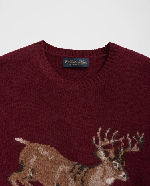 Merino Wool Crewneck Sweater with Deer Intarsia Motif