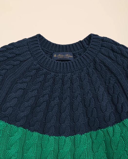 Supima Cotton Cable Contrast-Yoke Sweater