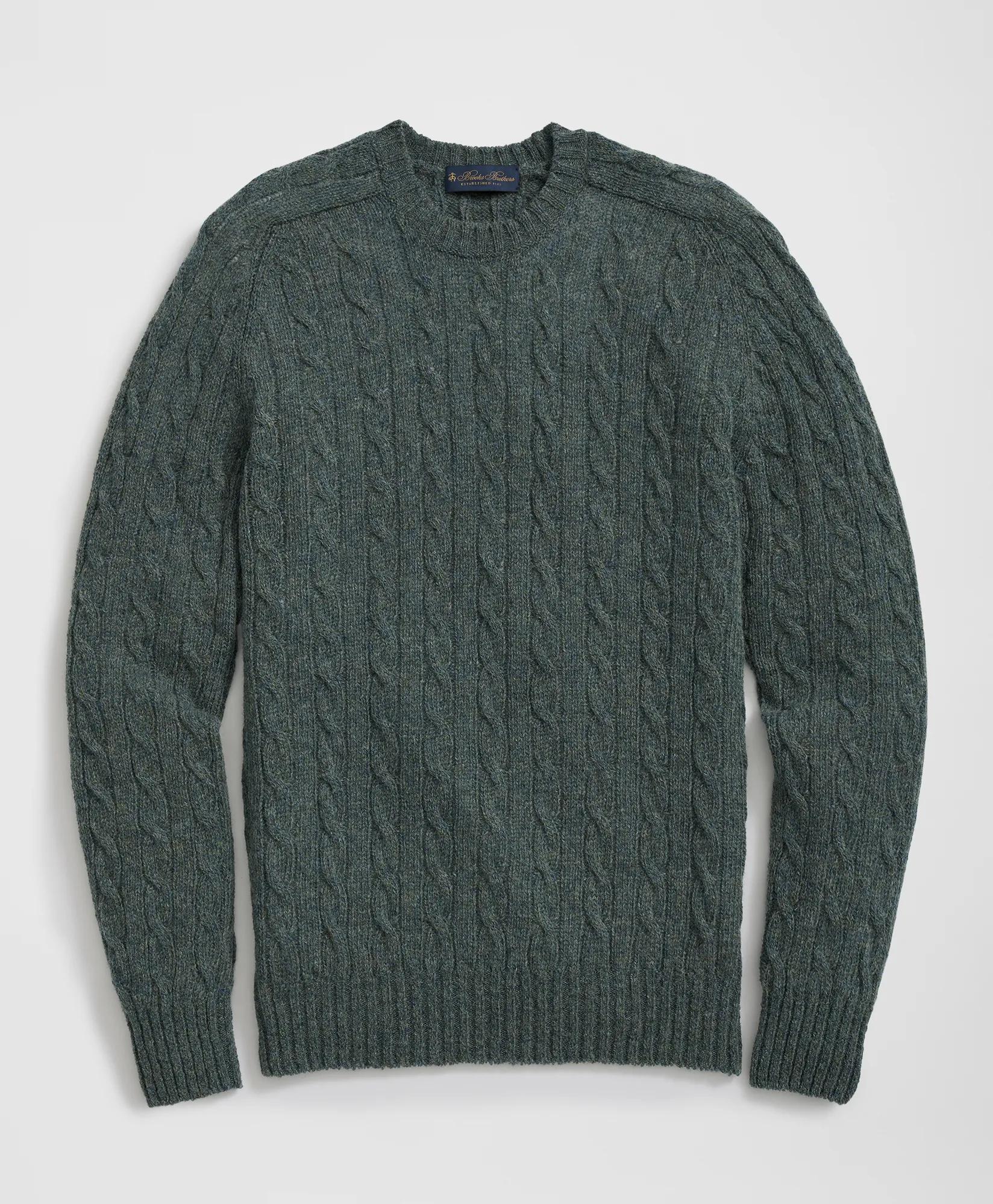 Cable Crewneck Sweater in Shetland Wool