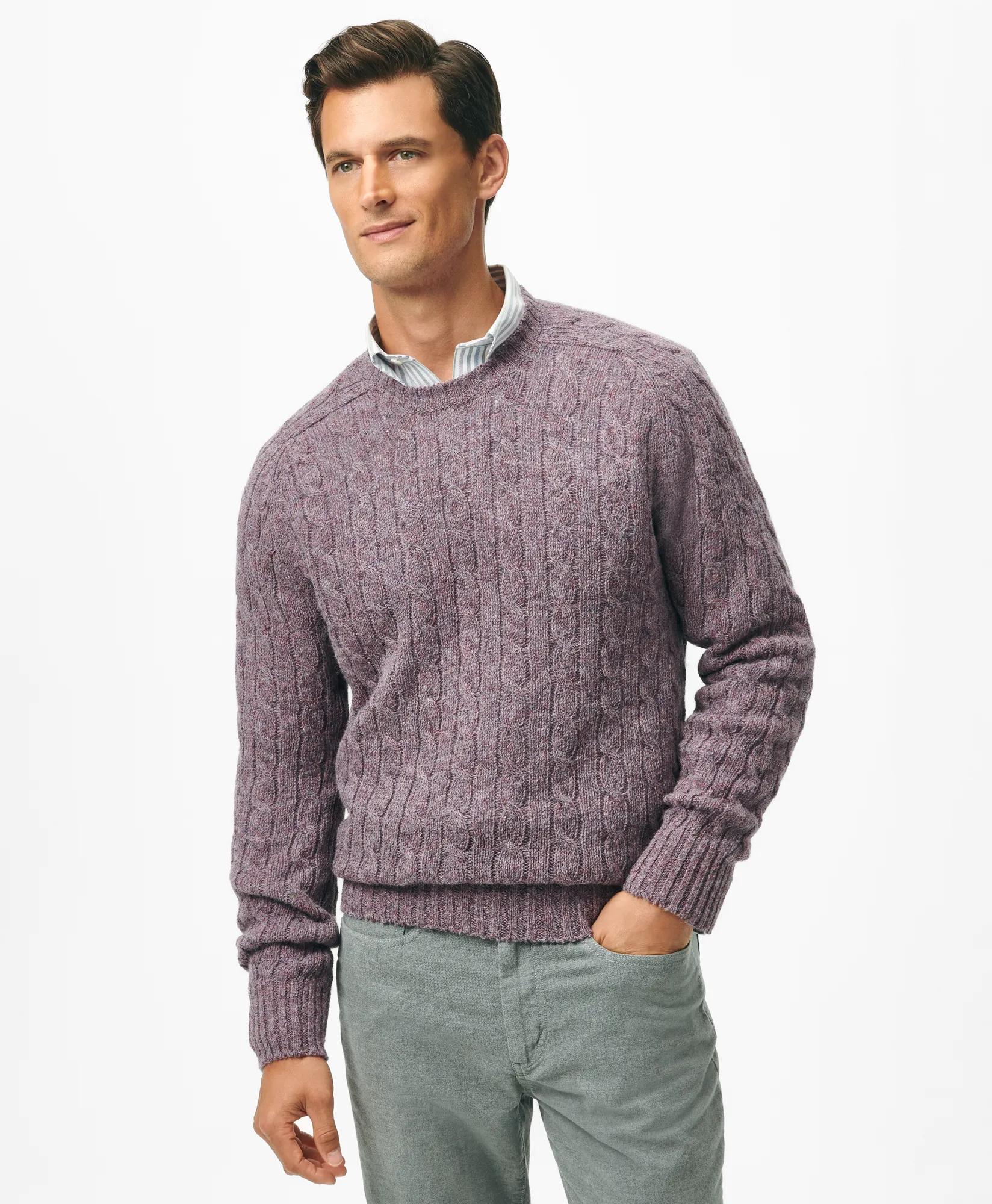 Cable Crewneck Sweater in Shetland Wool