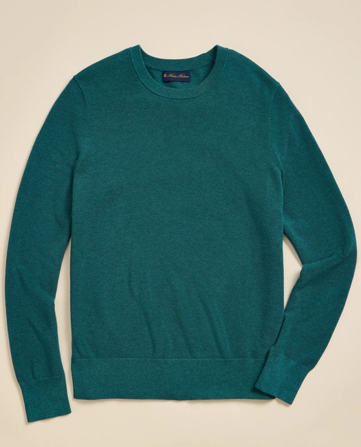 Supima Cotton Pique Crewneck Sweater - Dark Green Heather