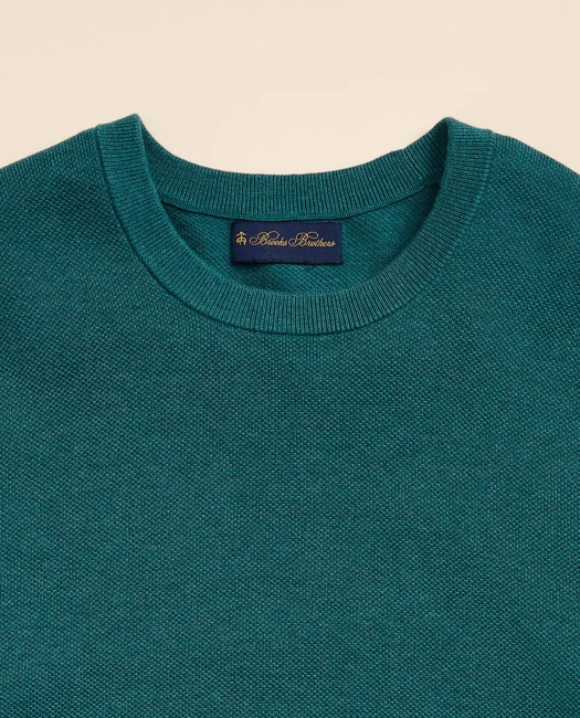 Supima Cotton Pique Crewneck Sweater - Dark Green Heather