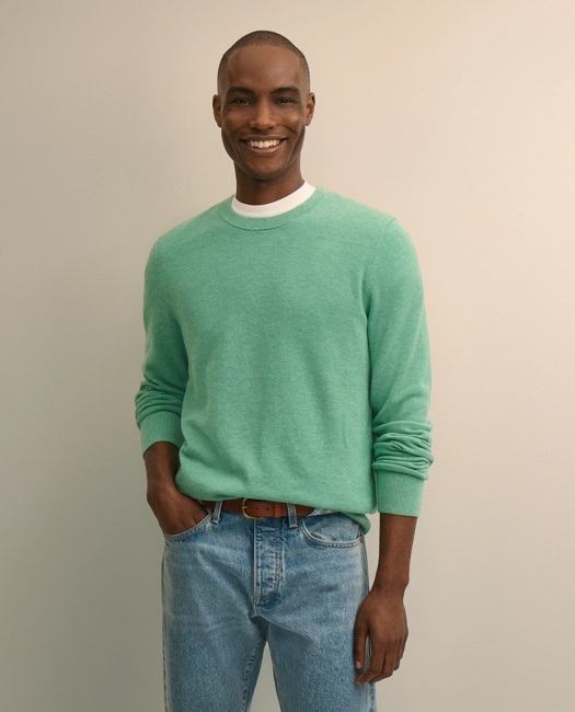 Supima Cotton Pique Crewneck Sweater - Green Heather