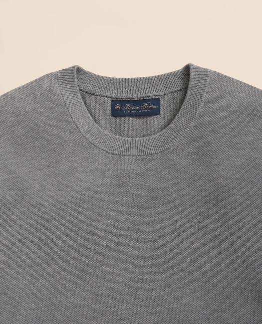 Supima Cotton Pique Crewneck Sweater - Heather Grey