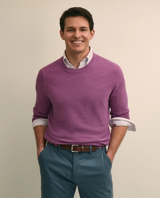 Supima Cotton Pique Crewneck Sweater - Purple Heather