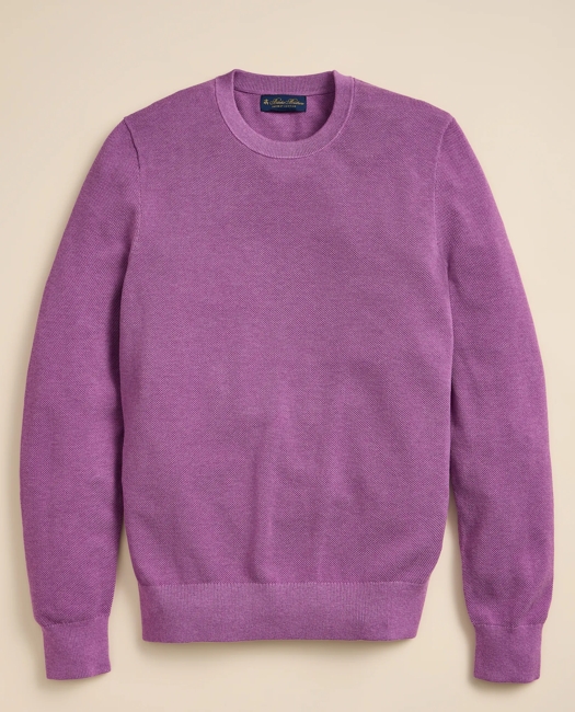Supima Cotton Pique Crewneck Sweater - Purple Heather
