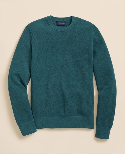 Supima Cotton Pique Crewneck Sweater - Teal