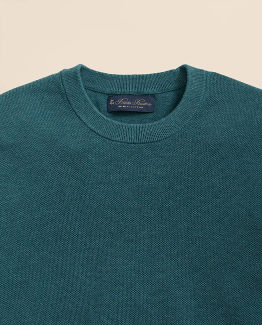 Supima Cotton Pique Crewneck Sweater - Teal