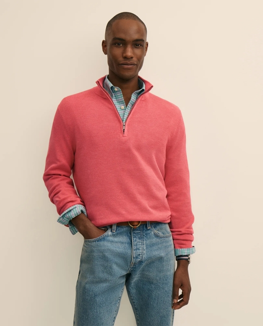 Supima Cotton Pique Quarter-Zip Sweater