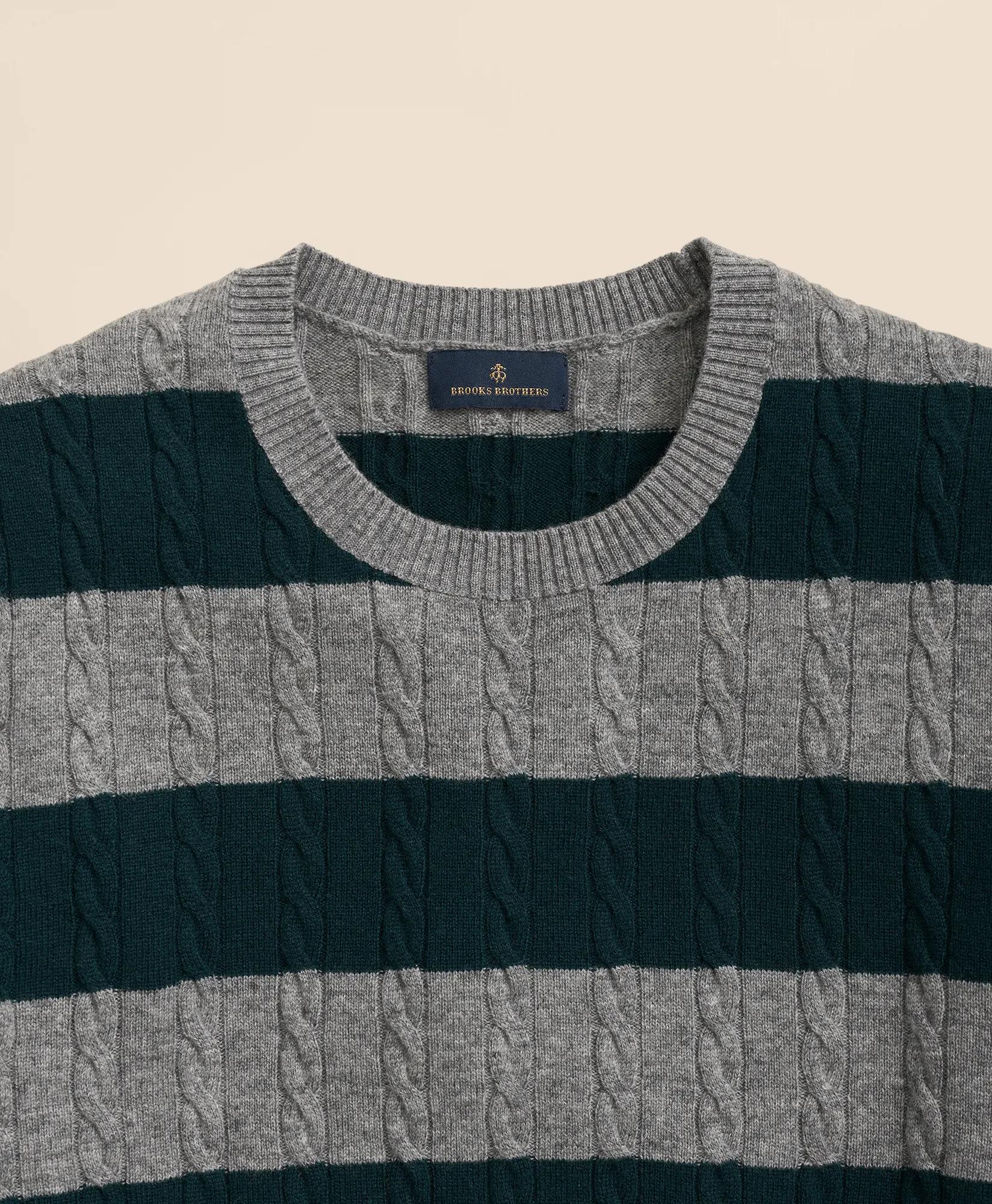 Cashmere Wool Cable-Knit Sweater in Rugby Stripe