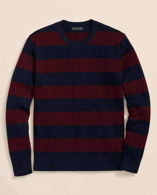 Cashmere Wool Cable-Knit Sweater in Rugby Stripe