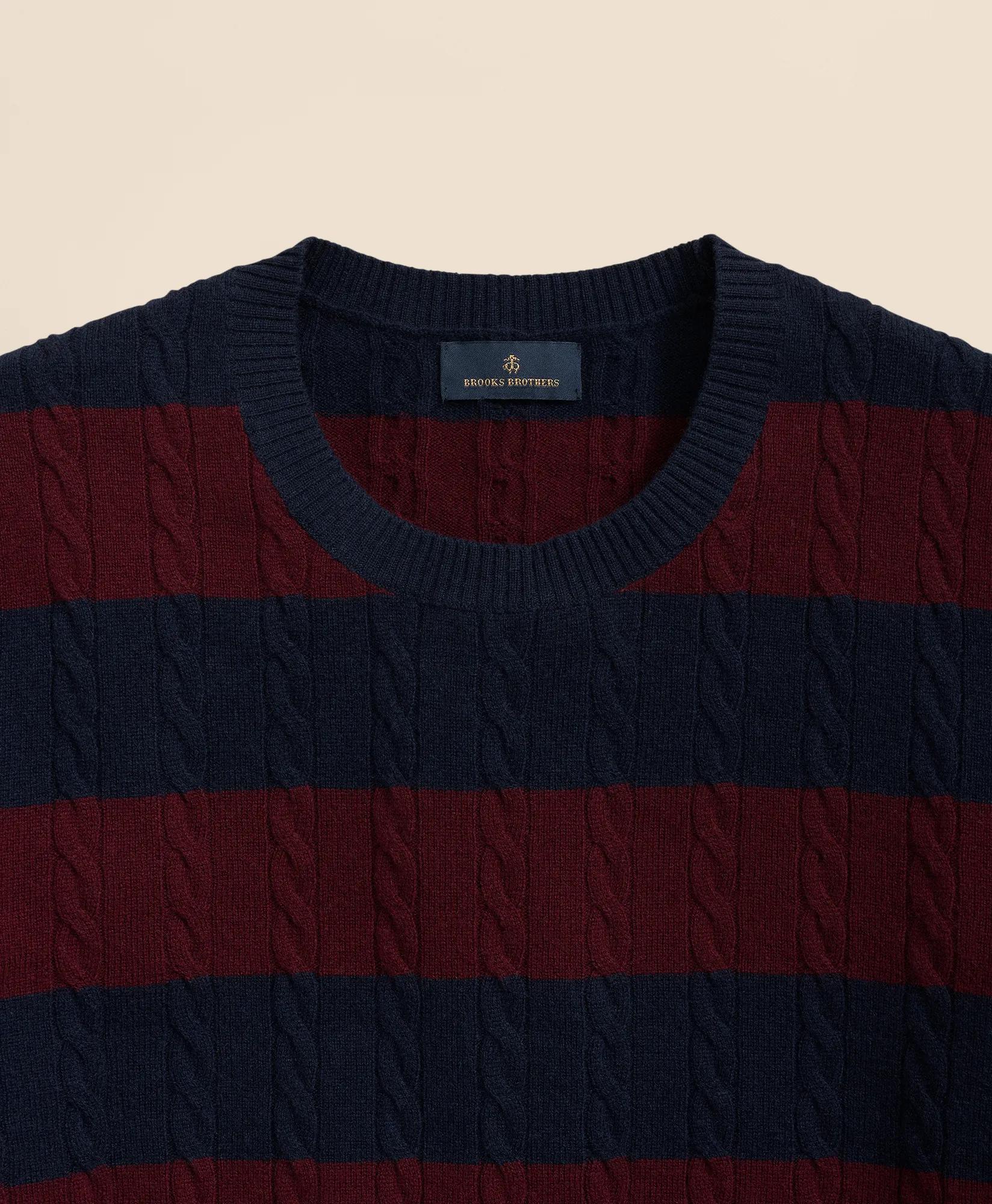 Cashmere Wool Cable-Knit Sweater in Rugby Stripe