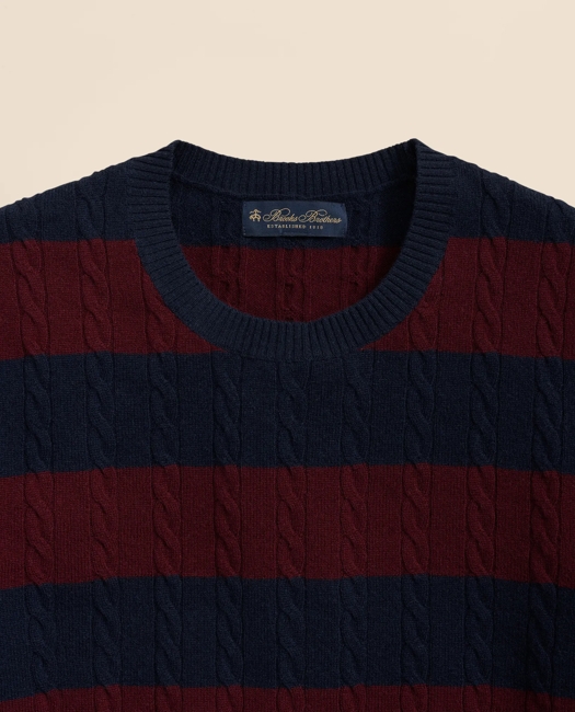 Cashmere Wool Cable-Knit Sweater in Rugby Stripe