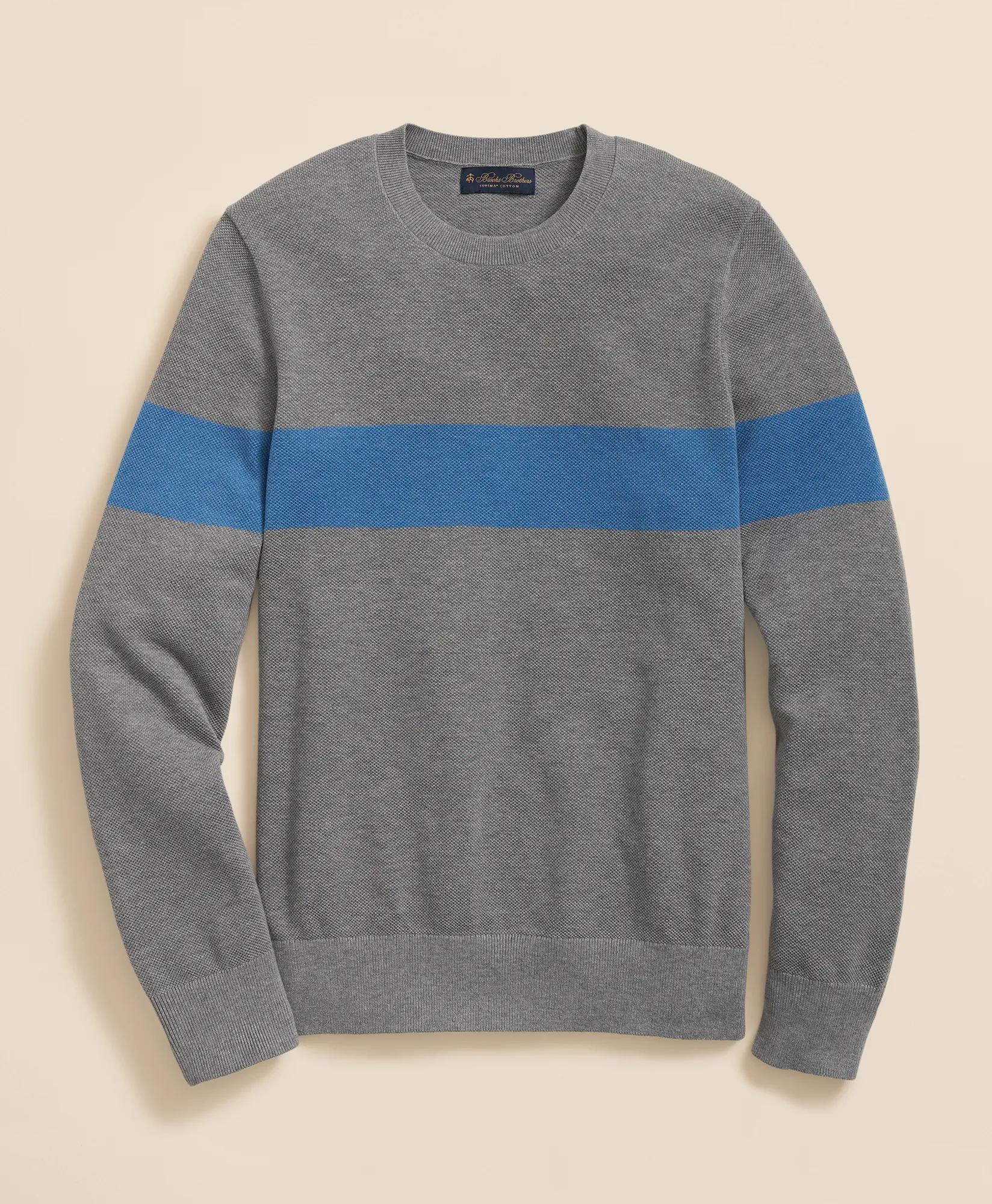 Supima Cotton Crewneck Chest Stripe Sweater