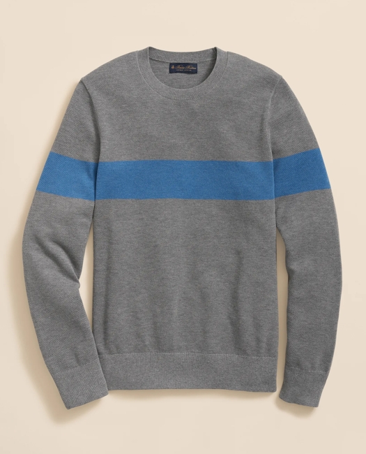 Supima Cotton Crewneck Chest Stripe Sweater