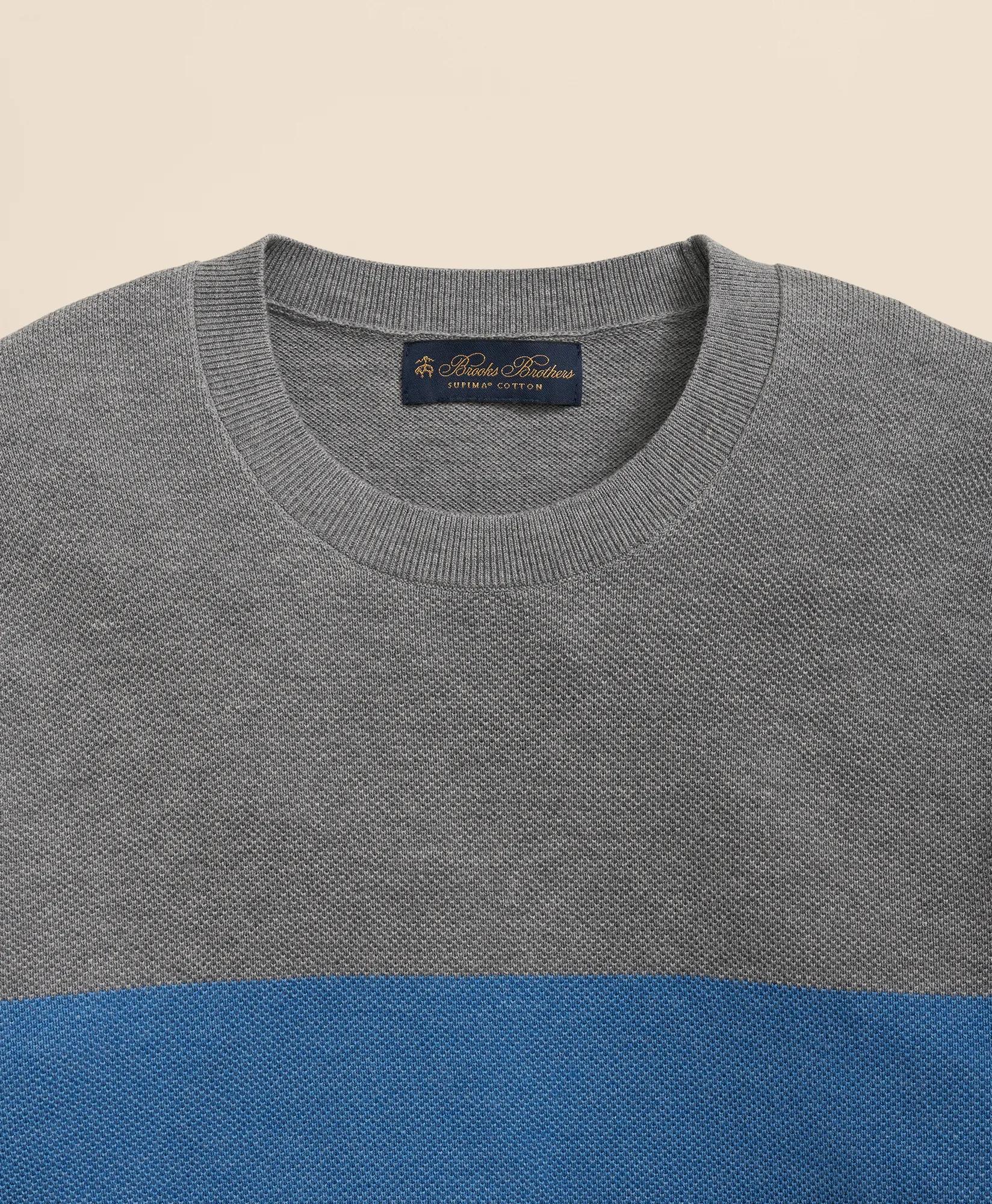 Supima Cotton Crewneck Chest Stripe Sweater