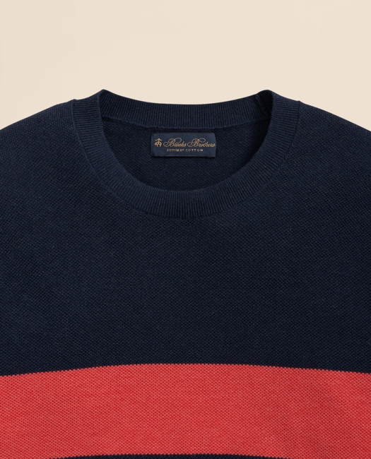 Supima Cotton Crewneck Chest Stripe Sweater