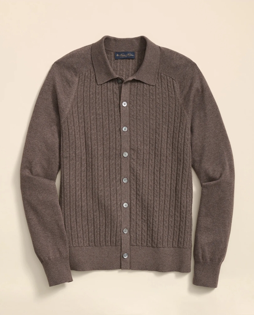Cotton Mini-Cable Polo Cardigan