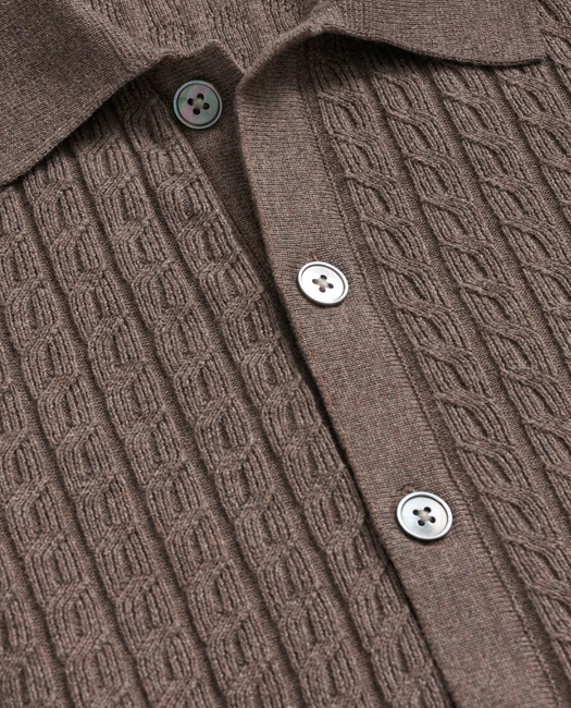 Cotton Mini-Cable Polo Cardigan